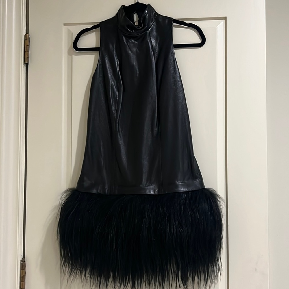 Pamella Rolland Black Leather Mini / Midi Dress